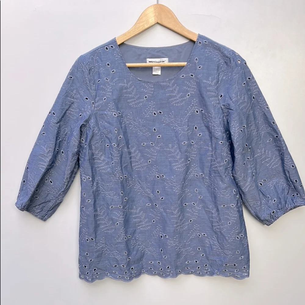 Christopher& banks Blue Eyelet Women's Top blouse cotton small - Picture 2 of 8